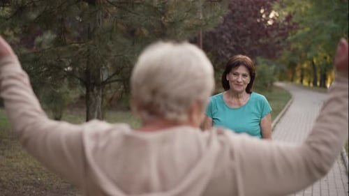 Two Elderly Women Meet in the Park