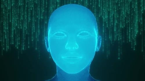 chat bot talking ai face Chatbot and Artificial intelligence concept. ai customer support background