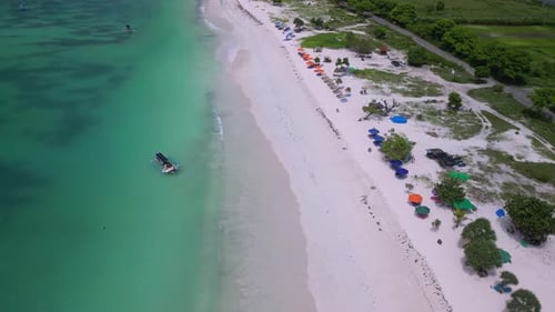 Vivid Beach Scene Serene Tropical Coast With Boats And Sunbathers