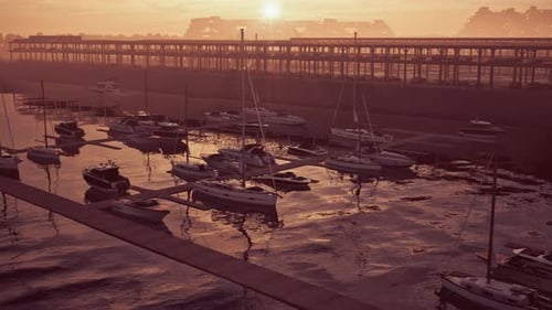 Beautiful Sunset Over Marina with Boats