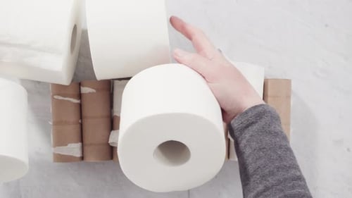 Toilet Paper and Empty Cardboard Rolls on White