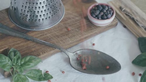 Rustic Kitchen Still Life with Spoon and Spices
