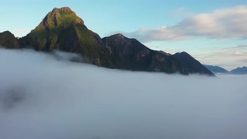 Aerial View Of Tropical Mountain Landscape In The Morning Mist