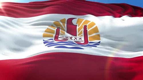 Realistic Waving Flag with Sun Flare and Blue Sky