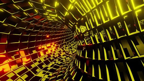 Sci Fi Travel Tunnel Vj Loop With Yellow With Orange Neon Lights