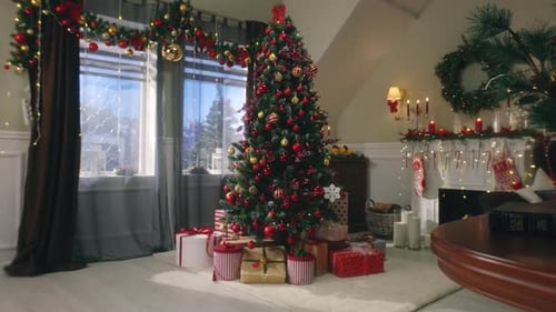 Festive Christmas Tree with Presents in Cozy Home