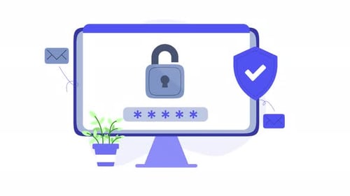 Flat Design Computer Security Animation with Password Padlock
