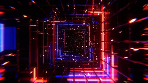 Deep Blue And Red Mesh Square Neon Portal Background Vj Loop I 4K