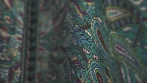 Linen fabric with colorful patterns handmade by Moroccan people, close up view