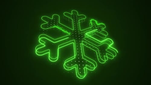 Neon Green Snowflake Decoration 3D Outline Loop Background