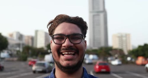 Happy Curvy Man Smiling in City