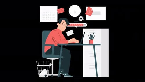 man working in the office with a computer on the desktop 4k animation with alpha channel