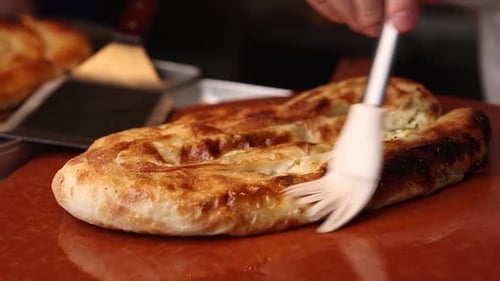 Delicious burek in a Balkan café. A typical Balkan dish. Close-up