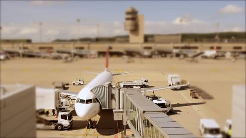 Indústria da aviação Cenário de negócios de viagens aéreas de aviões pousando no aeroporto