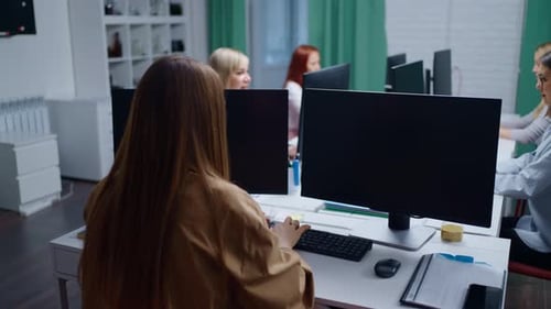 Team Of IT Professionals Working In Office Of WebDesign Company Boss Woman Lady Working
