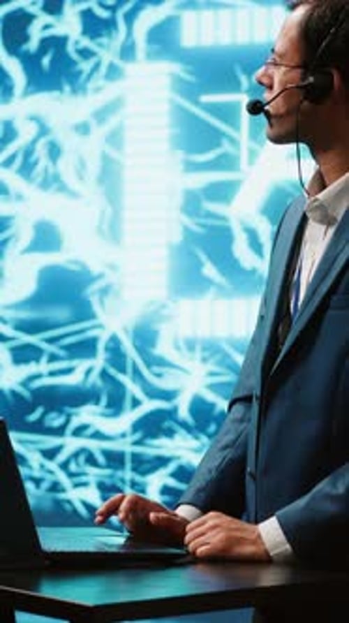 Vertical Video Speaker Talking with Audience During Remote Call Online AI Webinar