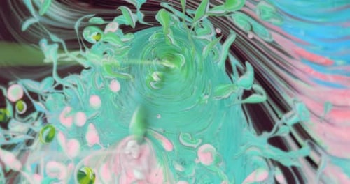 Liquid Paints Pour Over an Abstract Unique Moving Red Pink and Green Background Liquid Art Fluid