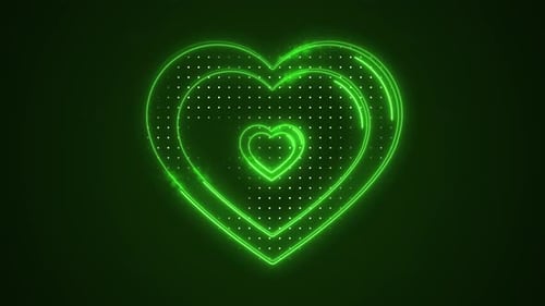 Abstract Green Moving Glowing Heart Outline Shape. Hearts Inside Heart