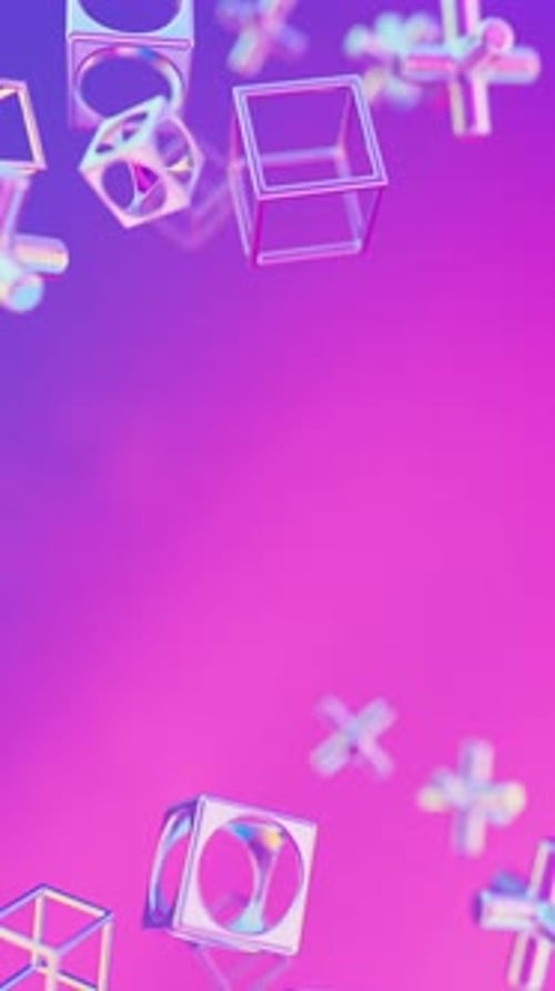 Abstract 3d Holographic Iridescent Geometric Shapes Rotating Animation Loop Modern Minimalistic