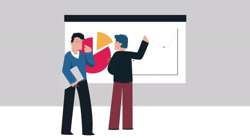 Animated Business Presentation with Two People Analyzing Data