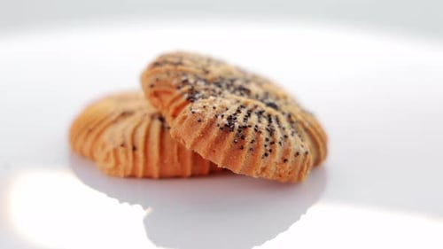 Two Appetizing Cookies with Poppy Seeds on Plate