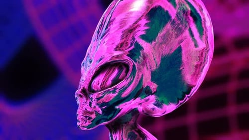 Futuristic Neon Alien Head Rotation Loop