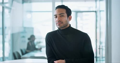 Employee, corporate and face with business man in office for internal auditor