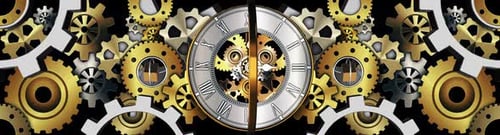 Animated Golden and Silver Gears with Clock Mechanism