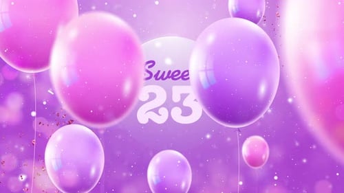Birthday Balloons Sweet 23 age Animation Looped Background 4K