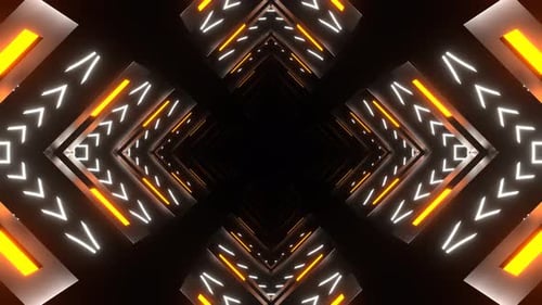 Orange And White Neon Pulsing Square Tunnel Background Vj Loop In 4K
