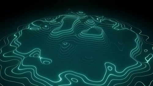 Abstract Topographic Lines Animation with Glowing Futuristic Data Waves