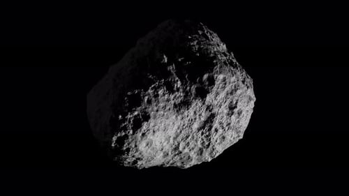 Animation 3D en boucle de la rotation d'un astéroïde spatial. Fichier avec Alpha Channel.