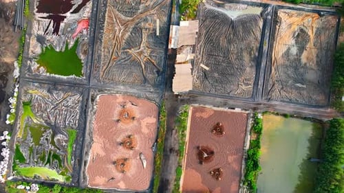 The industrial waste water storage pond, aerial view drone