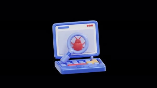 Animated 3D Laptop Bug Search and Debugging Concept
