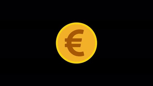 Spinning Gold Euro Coin Flat Design Animation
