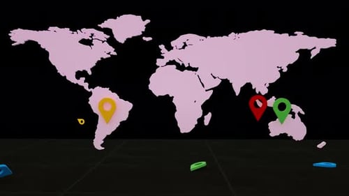 Animated 3D World Map with Dropping Location Pins