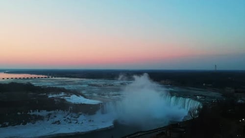Niagara Falls at sunrise, aerial view. Canada.