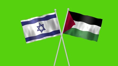 Waving Flags of Israel and Palestine Green Screen