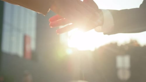 Close Up Business Handshake Together Businessman Businesswoman Female Male Hands Partnership Meeting