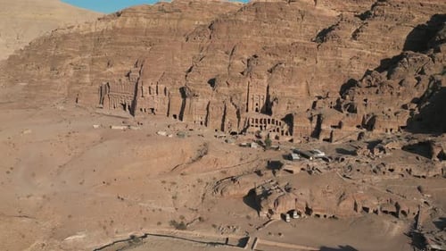 Aerial view of Royal Tombs in Petra historic city in Jordan