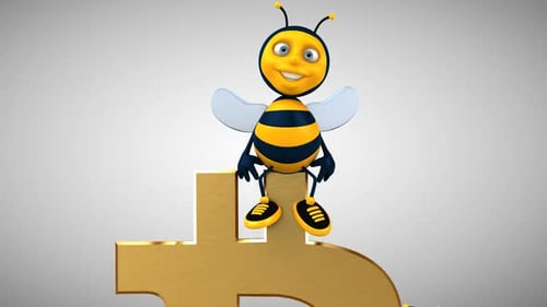 Abejas divertidas con un bitcoin