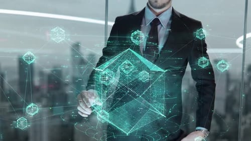 Robotics AI Businessman Working with Virtual Reality at Office