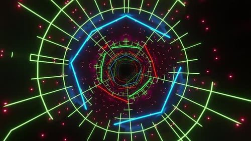 Colorful abstract circular object with neon lights. Kaleidoscope VJ loop