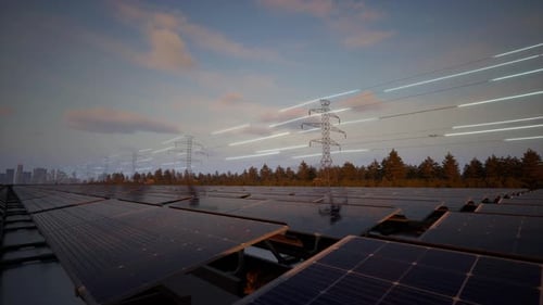 Futuristic Solar Energy Power Transmission Digital Animation