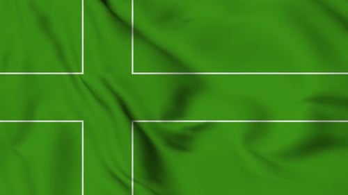 Waving Green Flag with White Cross Design