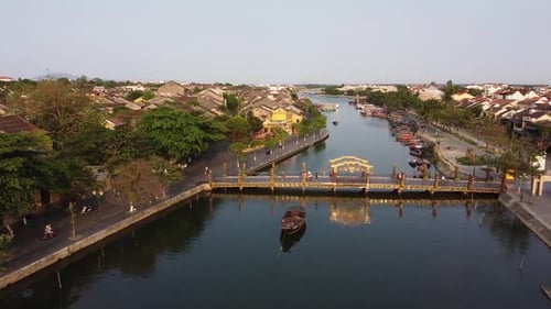 Aerial View of Thu Bon River in Hoi An Old Town Vietnam Historical Destination