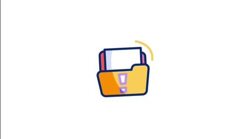 Animated Hand-Drawn Folder Icon with Document and Exclamation Mark