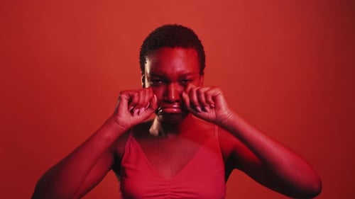 Whining Grimace Red Neon Woman Crying Gif Loop