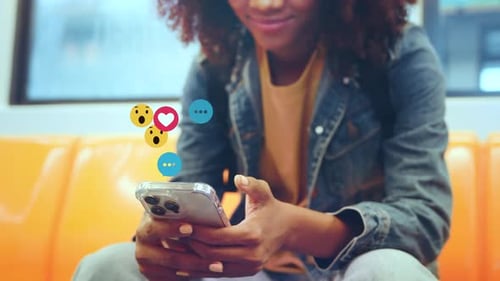 Woman Uses Phone on Public Transportation