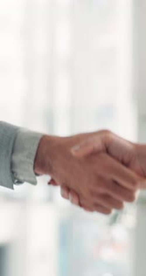 Recruitment, hiring or handshake in office for onboarding, interview success